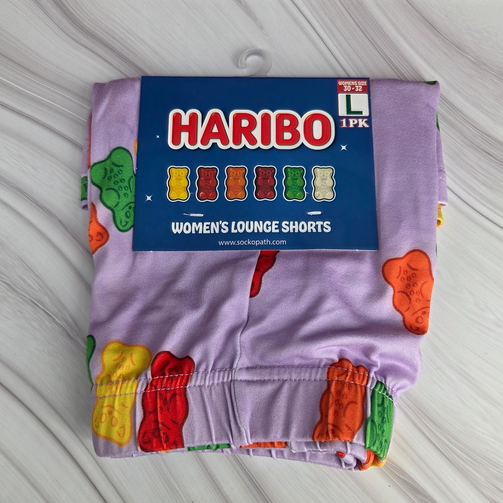 Haribo Lounge Shorts Womens Large Purple Gummy Bear Print‎ Sleepwear Kawaii Cute